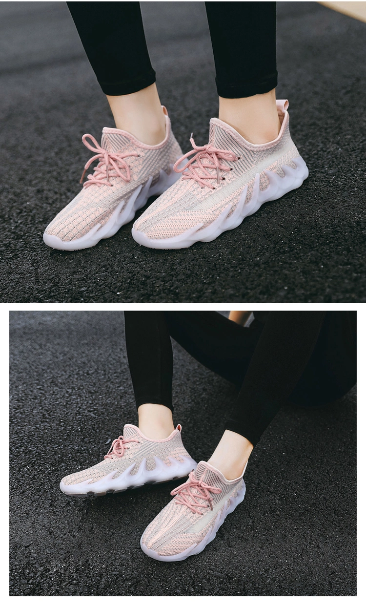 Chic Jelly Sole Fly Knitting Breathable Lady Walking Casual Women Sneaker