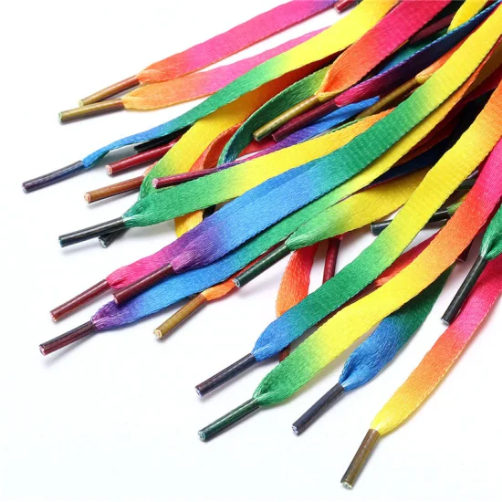 Modische, kostenlose Muster-Regenbogen-Röhren-Hoodies mit String-Dye-Sublimationsdruck, flache Schnürsenkel mit transparenten Kunststoffspitzen